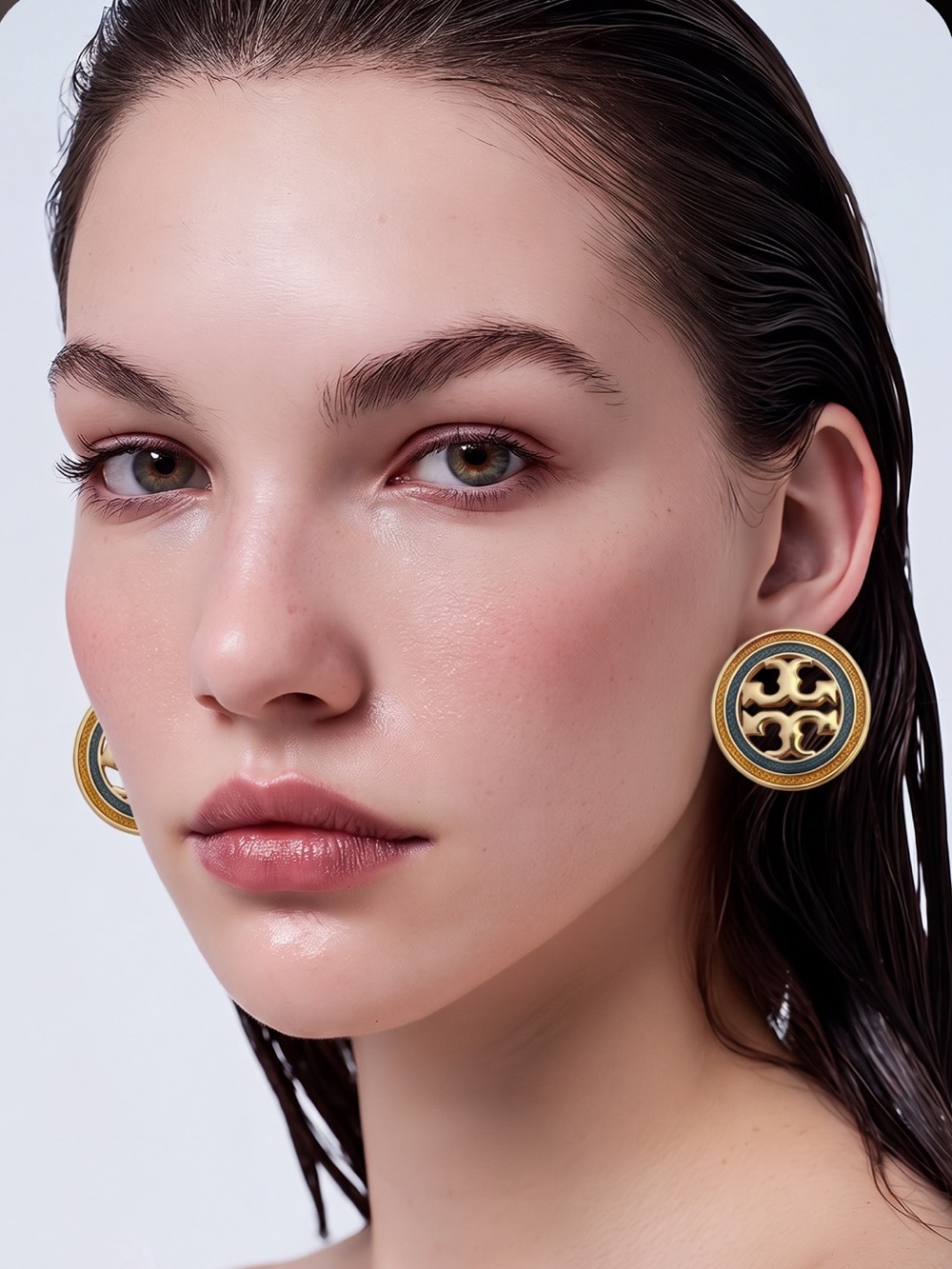 Authentic Tori Burch Gold and Green Studs Earrings.